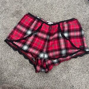Victoria’s secret Red Plaid Shorts with Black Lace Trim